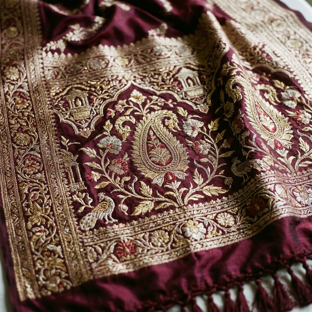 Handwoven Pit Loom Metallic Brocade Weave