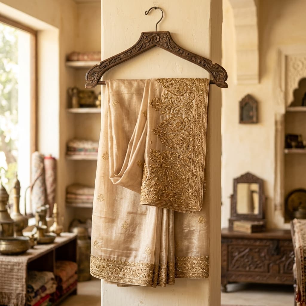 Chanderi Moti Work Silk Saree