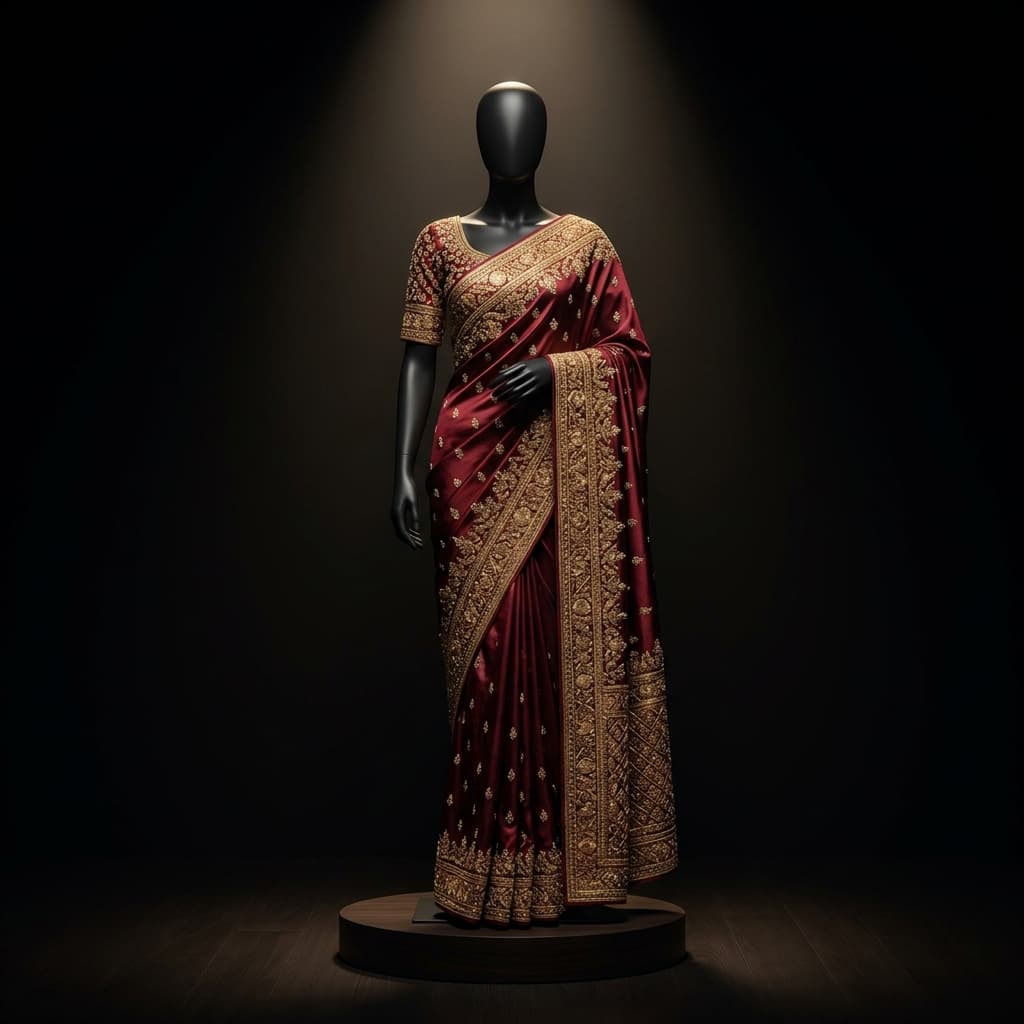 ABHI-MOH Kanjivaram Pure Silk Drape in Deep Velvet Maroon