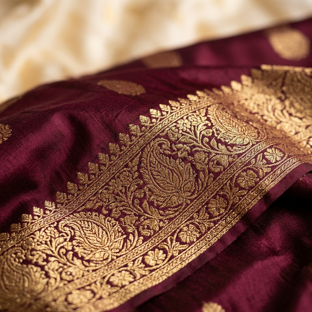 Pallu of an ABHI-MOH saree showing intricate zari border